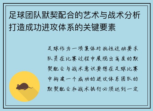 足球团队默契配合的艺术与战术分析打造成功进攻体系的关键要素