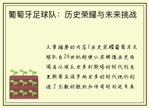 葡萄牙足球队：历史荣耀与未来挑战